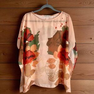 Young USA Women's Cold Shoulder Fall Ready Blouse L XL Lightweight Semi Sheer